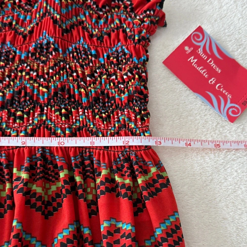 Vibrant Red Patterned Midi Sun Dress - Picture 10 of 11